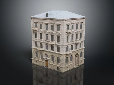 Classical Style Multi Story Residential Building With Light Facade Gray Roof And Ornate Window Design 3d model
