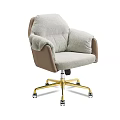 Modern Comfortable Office Chair with Light Gray and Brown Upholstery Gold Base and Wheels