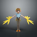 Man Wearing Glasses Blue Shirt And Brown Pants With Yellow Wings Orange Claws