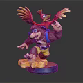 Cartoon Bear Action Figure With Colorful Bird On Back And Yellow Blue Base