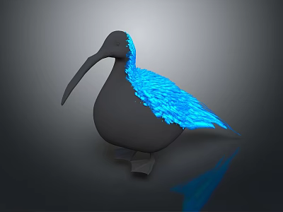 Glossy Black Bird With Long Beak And Blue Gradient Wings 3d model