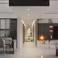 Modern Living and Dining Room Interior With Open Layout Marble Wall And Dining Furniture