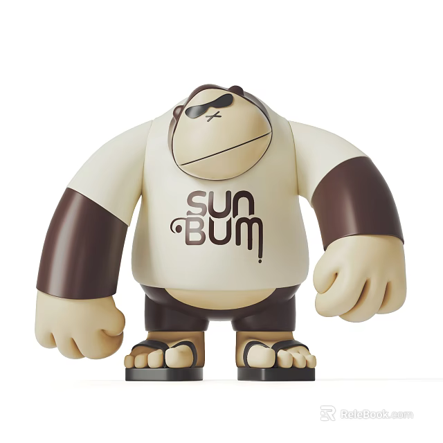 Trendy Cute Cartoon Gorilla Decorative Ornament Set with Sun Bum Print in Sunglasses and Sandals 3d model 