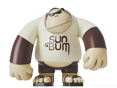 Trendy Cute Cartoon Gorilla Decorative Ornament Set with Sun Bum Print in Sunglasses and Sandals 3d model
