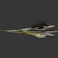 Futuristic Cosmic Spacecraft Design With Yellow White Green Geometric Shapes Sharp Edges And Streamlined Structure