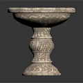 Carved Stone Pedestal Bowl With Decorative Layered Base For Garden Ornament