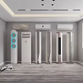 Modern Air Conditioners and Fans with Various Designs in Indoor Display Room