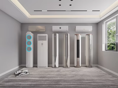 Modern Air Conditioners and Fans with Various Designs in Indoor Display Room 3d model
