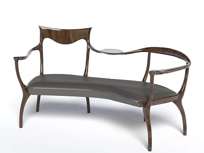 Modern Leisure Chair with Wooden Frame and Leather Seat Elegant Curved Armrests and Unique Design 3d model