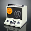 White Kitchen Appliance With Orange Gear Hexagonal Pattern And Control Panel Knobs Digital