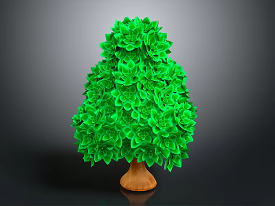 Cartoon Scene Of Green Flower Shaped Tree With Brown Trunk On Gray Background 3d model