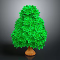 Cartoon Scene Of Green Flower Shaped Tree With Brown Trunk On Gray Background