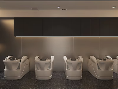 Modern Beauty Hair Salon Interior With Styling Chairs And Storage Cabinets 3d model