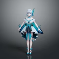 Stylish Female Character With Butterfly Creature Elements In Blue And White Dress And Wings