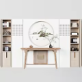 New Chinese Style End View Desk End View Cabinet Decorative Desk Manager Office Bookcase Background Wall Shaped Wall Bookcase Decorative Wall Cabinet 3d model
