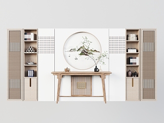 New Chinese Style End View Desk End View Cabinet Decorative Desk Manager Office Bookcase Background Wall Shaped Wall Bookcase Decorative Wall Cabinet 3d model