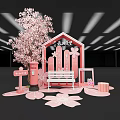 Pink Cherry Blossom Photo Check-in Spot With Bench Fence Mailbox And Petal Decor