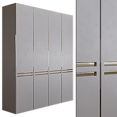 Modern Gray Wardrobe With Multiple Doors And Sleek Metal Handles Design 3d model