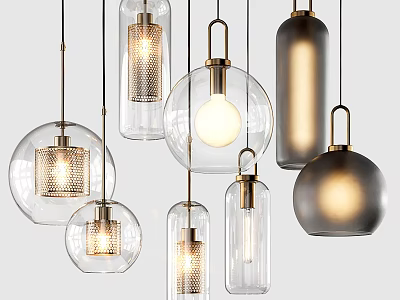 Modern Glass And Metal Pendant Lights With Various Stylish Shapes 3d model