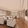 Conference Room Interior Design With White Sofas Coffee Tables And TV Screen 3d model