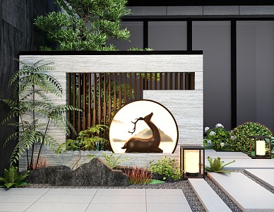 New Chinese style courtyard landscape wall landscape screen partition background fence 3d model