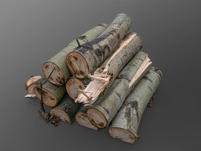 Natural Wood Logs Stacked Neatly With Rustic Bark And Raw Organic Texture 3d model