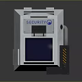 White Security Control Panel With Blue Screen Gray Pipe And Yellow Warning Stripes
