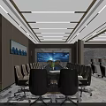 Modern Conference Room Interior Design With Long Table Dual Screens And Beige Chairs
