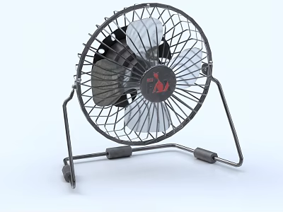 Portable Tabletop Air Cooler Fan With Metal Mesh Cover White Blades And Black Stand 3d model