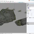 Natural Stone Construction Components With Broken Rock Moss And Small Plants 3d model