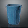 Blue Plastic Trash Bin with Metal Handles and Vertical Stripes for Indoor Use