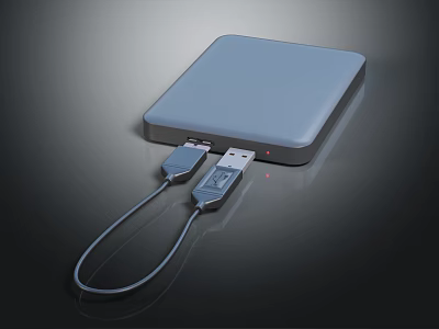 Gray Square Portable External Hard Drive With USB Cables For Data Transfer 3d model