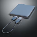 Gray Square Portable External Hard Drive With USB Cables For Data Transfer 3d model