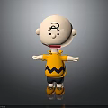Cartoon Character Bald Head Curly Hair Yellow Striped Shirt Black Shorts Orange Shoes Arms Outstretched