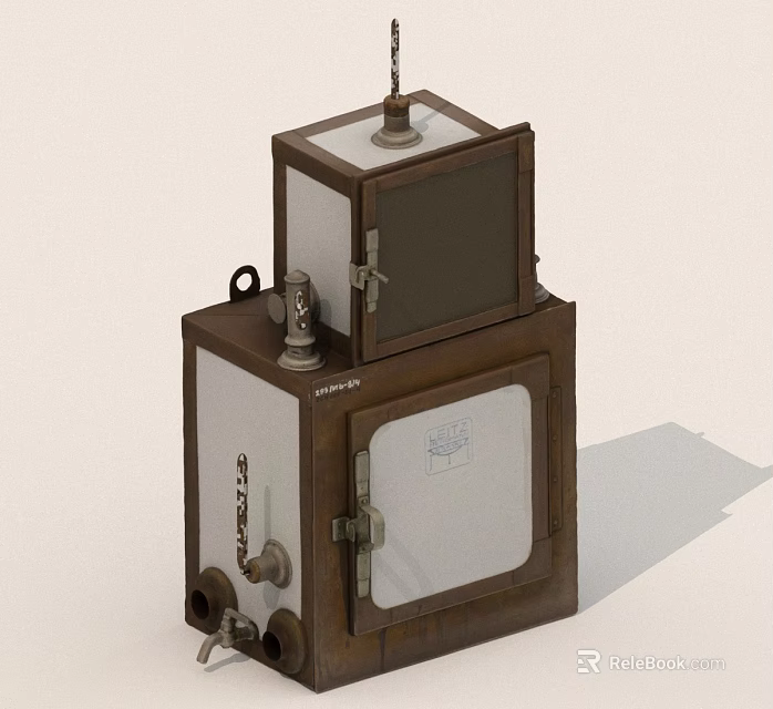 Vintage Industrial Device With Stacked Metal Cases Glass Panel Doors And Labeled Surfaces 3d model 
