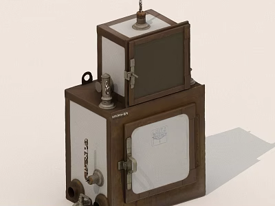 Vintage Industrial Device With Stacked Metal Cases Glass Panel Doors And Labeled Surfaces 3d model