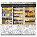 Display Shelves Filled With Various Types Of Beverages Candies Bread And Pastries