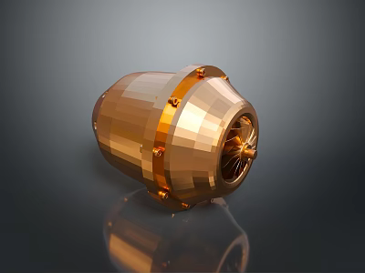 Golden Mechanical Equipment With Shiny Metal Casing Bolted Design And Turbine Structure 3d model
