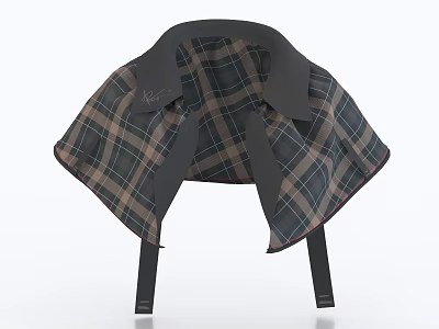 Dark Brown Plaid Cape With Shoulder Straps Classic Design And Stylish Look 3d model