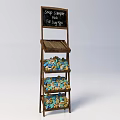 Multi tiered Wooden Display Shelf with Signage and Colorful Items for Retail