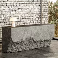 Modern Concrete Reception Desk With Textured Surface Table Lamp Stone Wall And Greenery 3d model