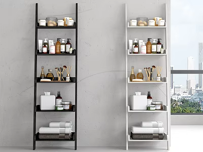 Black and White Modern Bathroom Shelves with Storage for Toiletries Towels and Decorative Items 3d model
