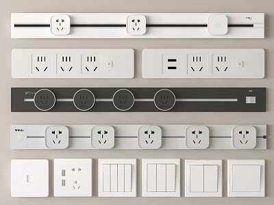 Sleek Modern Switch Panels in White Gray with Sockets USB Ports and Multi Switch Design 3d model