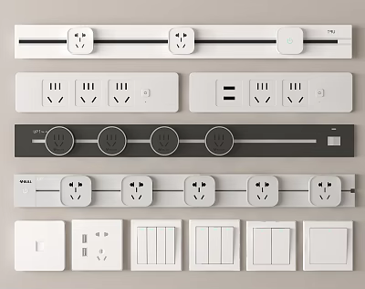 Sleek Modern Switch Panels in White Gray with Sockets USB Ports and Multi Switch Design 3d model