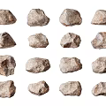 Natural Stone and Wood Pieces Arranged in Four Rows on White Background