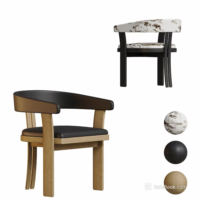 Comfortable Modern Wooden Dining Chair With Black Leather Seat And Armrest Design 3d model 