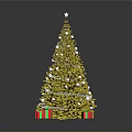 Golden Christmas Tree With White Decorations And Colorful Gift Boxes At The Bottom