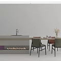 Modern Dining Table Set with Stylish Chairs and Decorative Side Cabinet Design 3d model