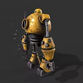 Yellow Vintage Game Movie Character With Metallic Body And Worn Mechanical Parts