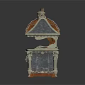 Vintage Household Stoves Featuring Wooden And Decorative Metal Arched Lids